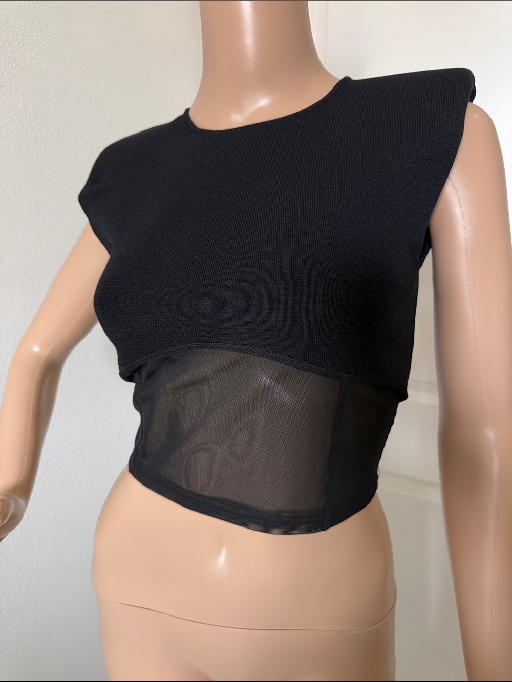 Zara Black Sheer Panel Cropped Top - Unbranded